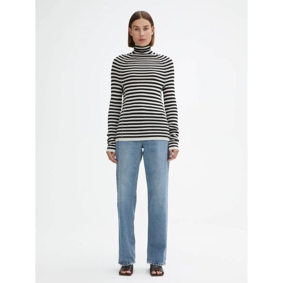 HOUSE OF DAGMAR Merino Turtleneck in Stripe Black Chalk - Picture 2 of 4